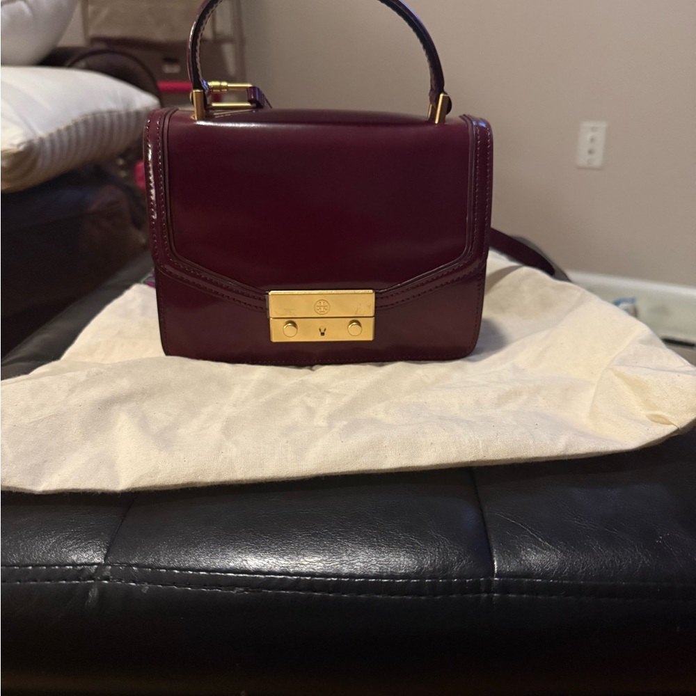Tory Burch Burgundy Mini Bag with Gold Hardware